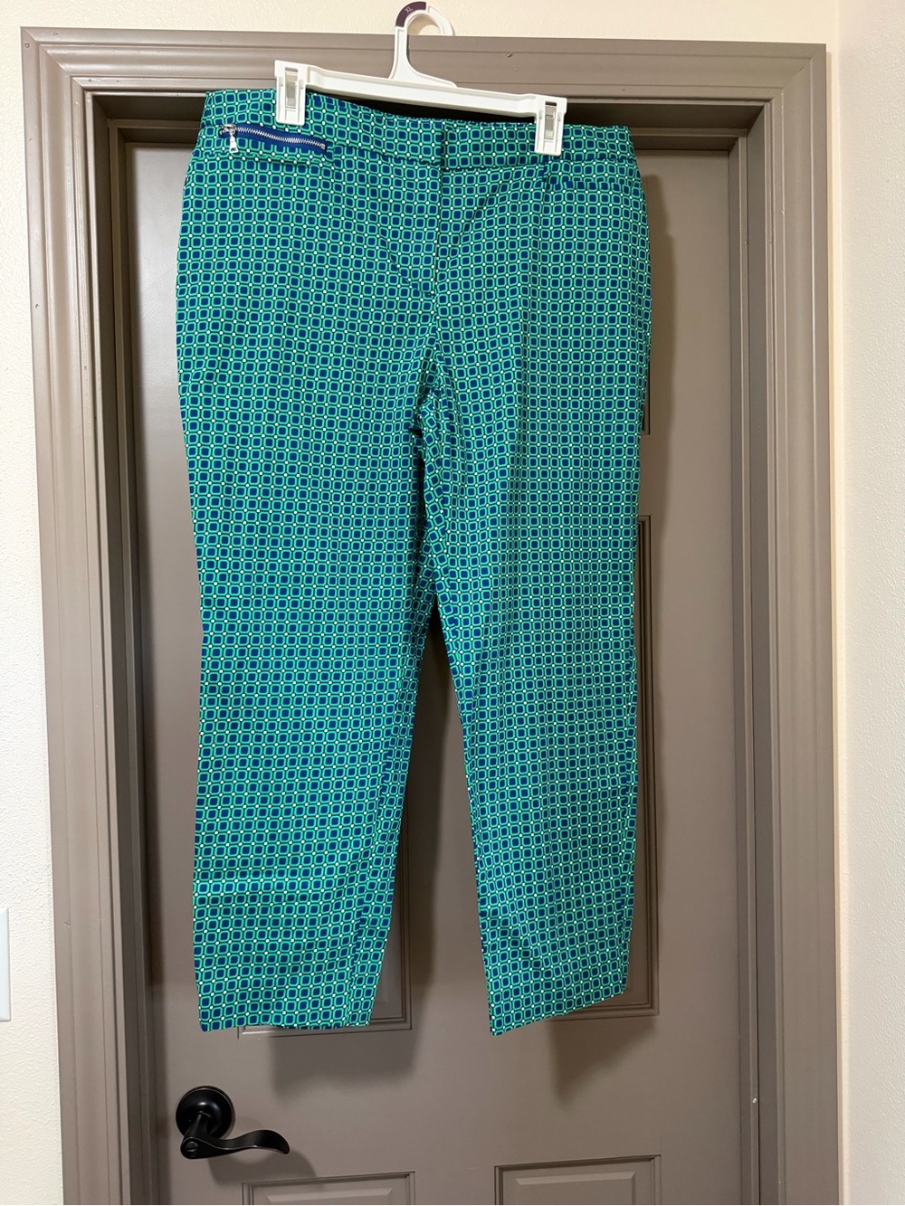 Rafaella Teal Geometric Stretch Chinos Size 16 ankle pant